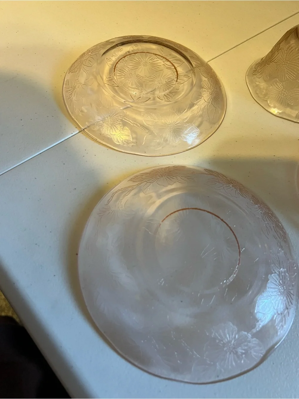 2 Dogwood Pink Depression Glass Teacup and Saucer Set